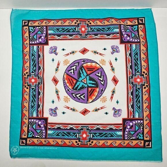 Vtg Wamcraft Southwest Tribal Aztec Native American Bandanna USA Made RN14193 - Picture 2 of 9